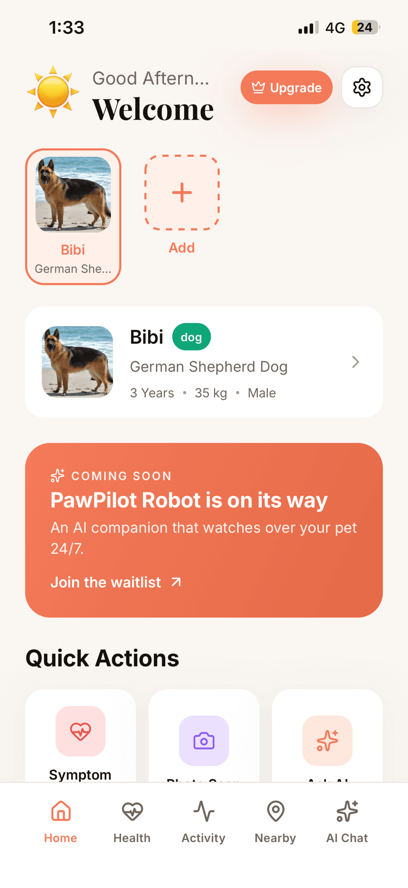 PawPilot home screen